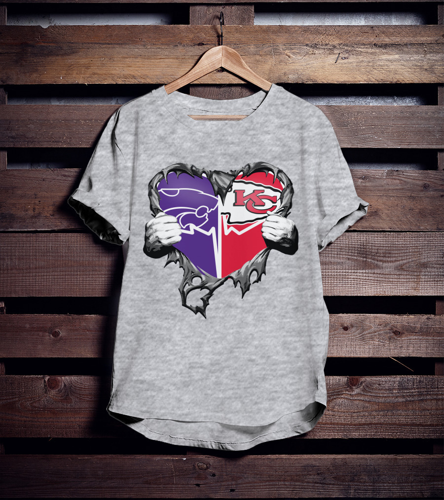 Kansas City Chiefs And Kansas State Wildcats Heart T-Shirt