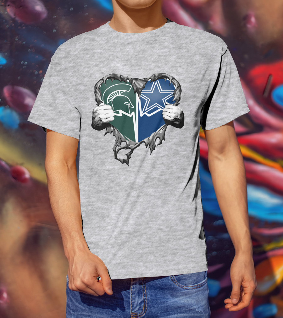 Cowboys And Michigan State Heart Logo Fusion T-Shirt