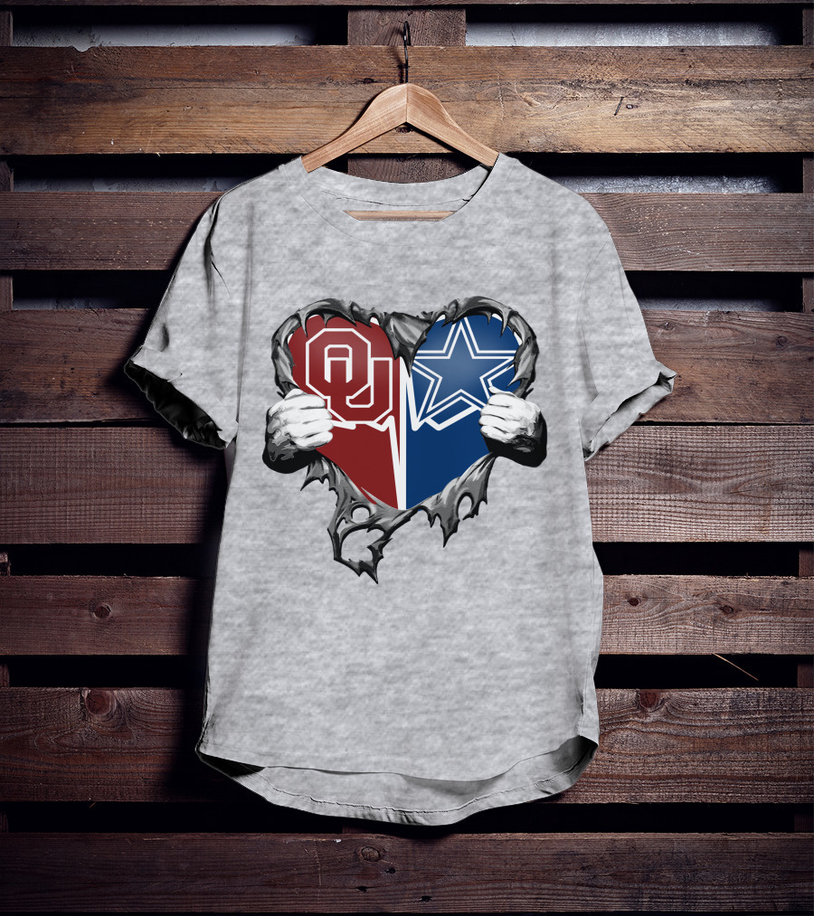 Cowboys And Sooners Heart Oklahoma And Dallas Fans T-Shirt