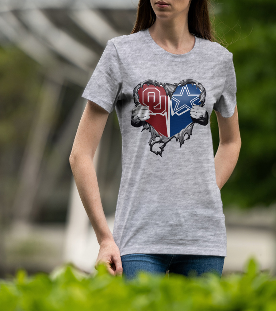 Cowboys And Sooners Heart Oklahoma And Dallas Fans T-Shirt