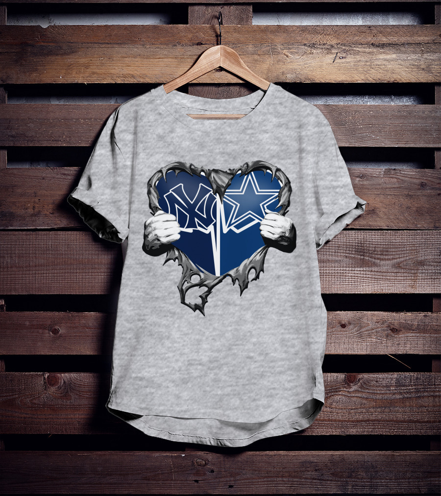 Cowboys And Yankees Heart Emblem With Hands Holding T-Shirt
