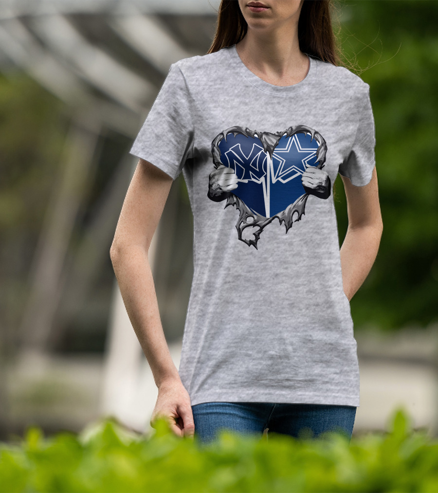 Cowboys And Yankees Heart Emblem With Hands Holding T-Shirt
