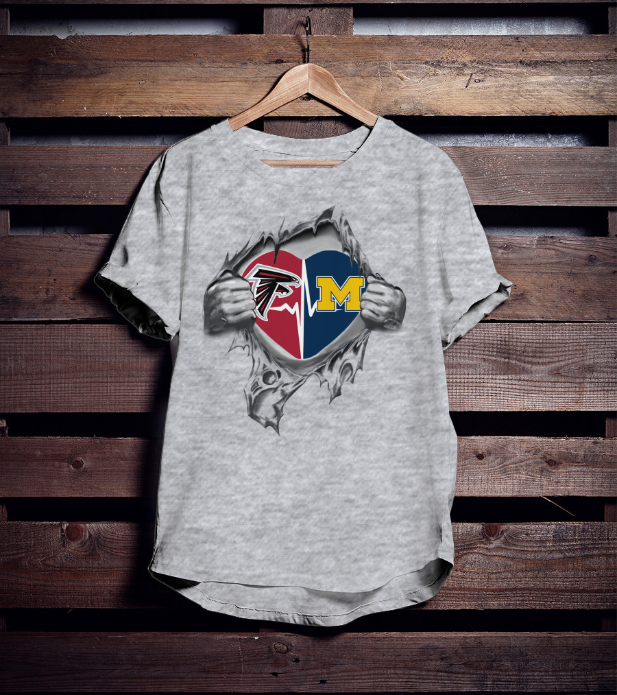 Michigan Wolverines Atlanta Falcons Heartbeat Split T-Shirt