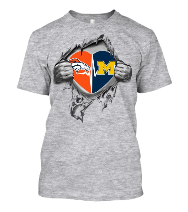 Denver Broncos Michigan Wolverines Heart T-Shirt