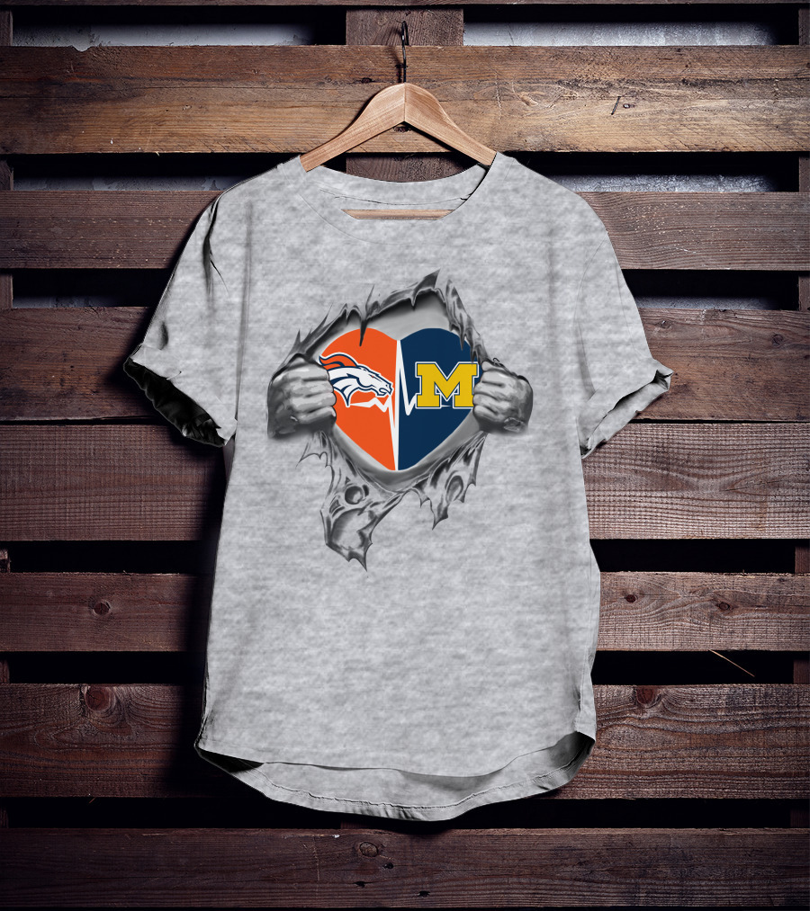 Denver Broncos Michigan Wolverines Heart T-Shirt