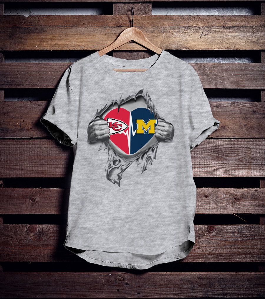 Michigan Wolverines Kansas City Chiefs Heartbeat T-Shirt