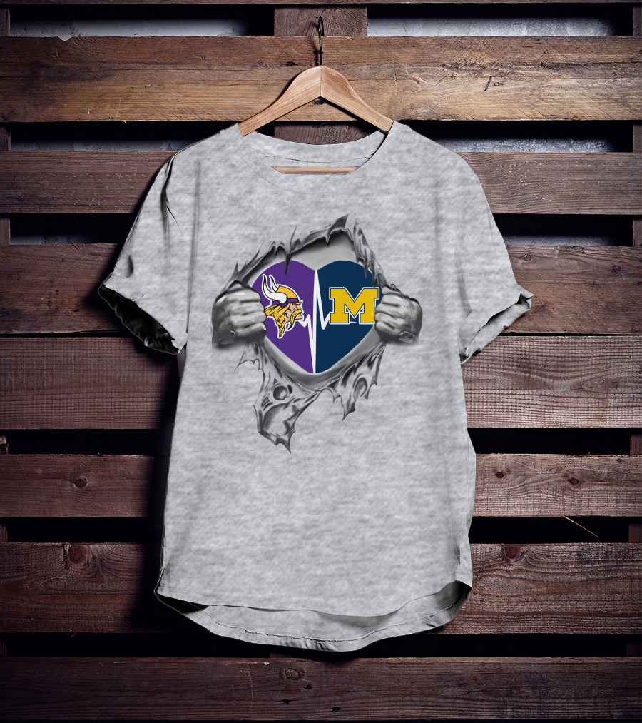 Minnesota Vikings Michigan Wolverines Heartbeat Logo Fusion T-Shirt