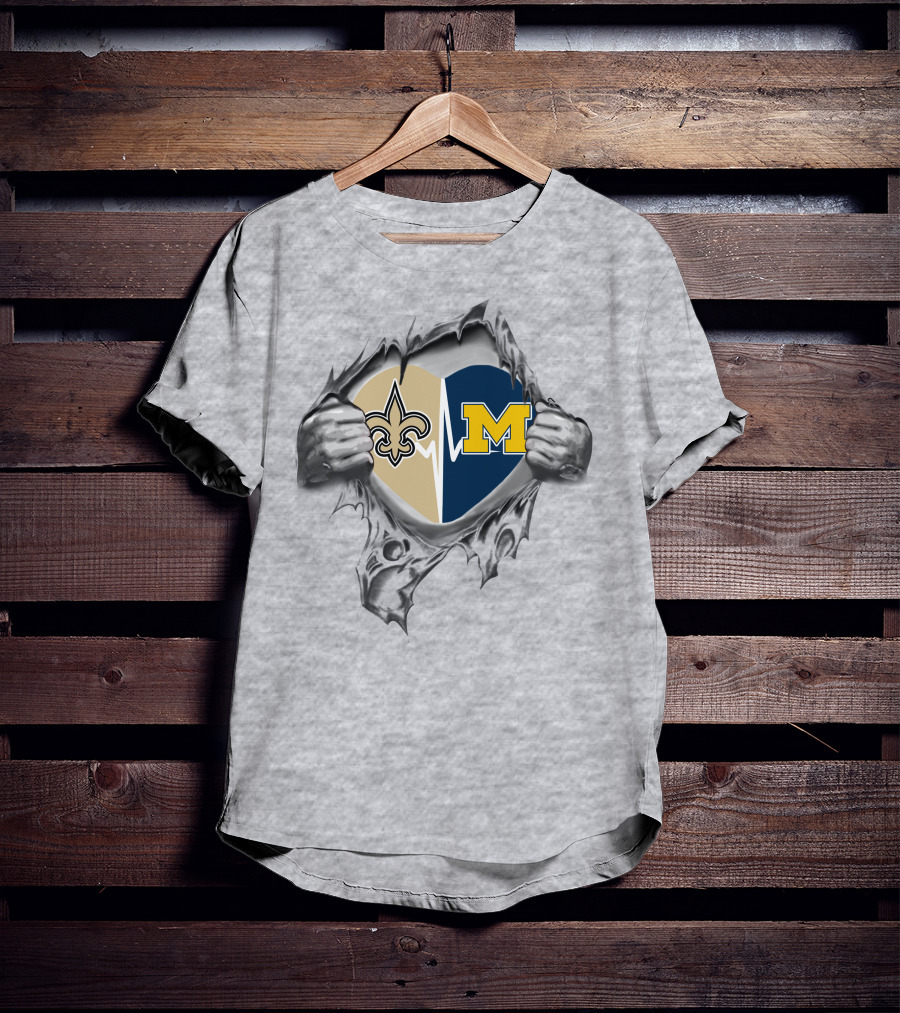 Michigan Wolverines New Orleans Saints Heartbeat Fusion T-Shirt