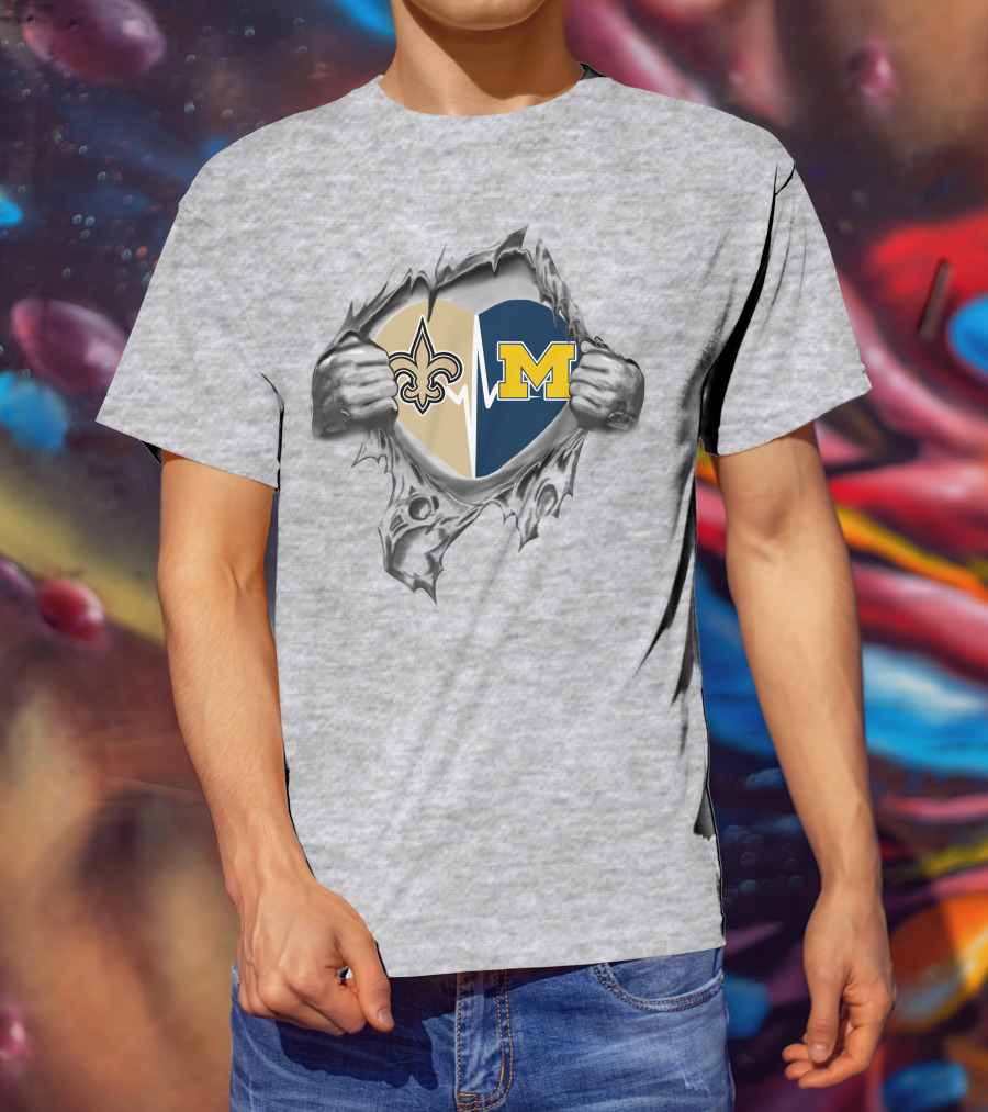 Michigan Wolverines New Orleans Saints Heartbeat Fusion T-Shirt