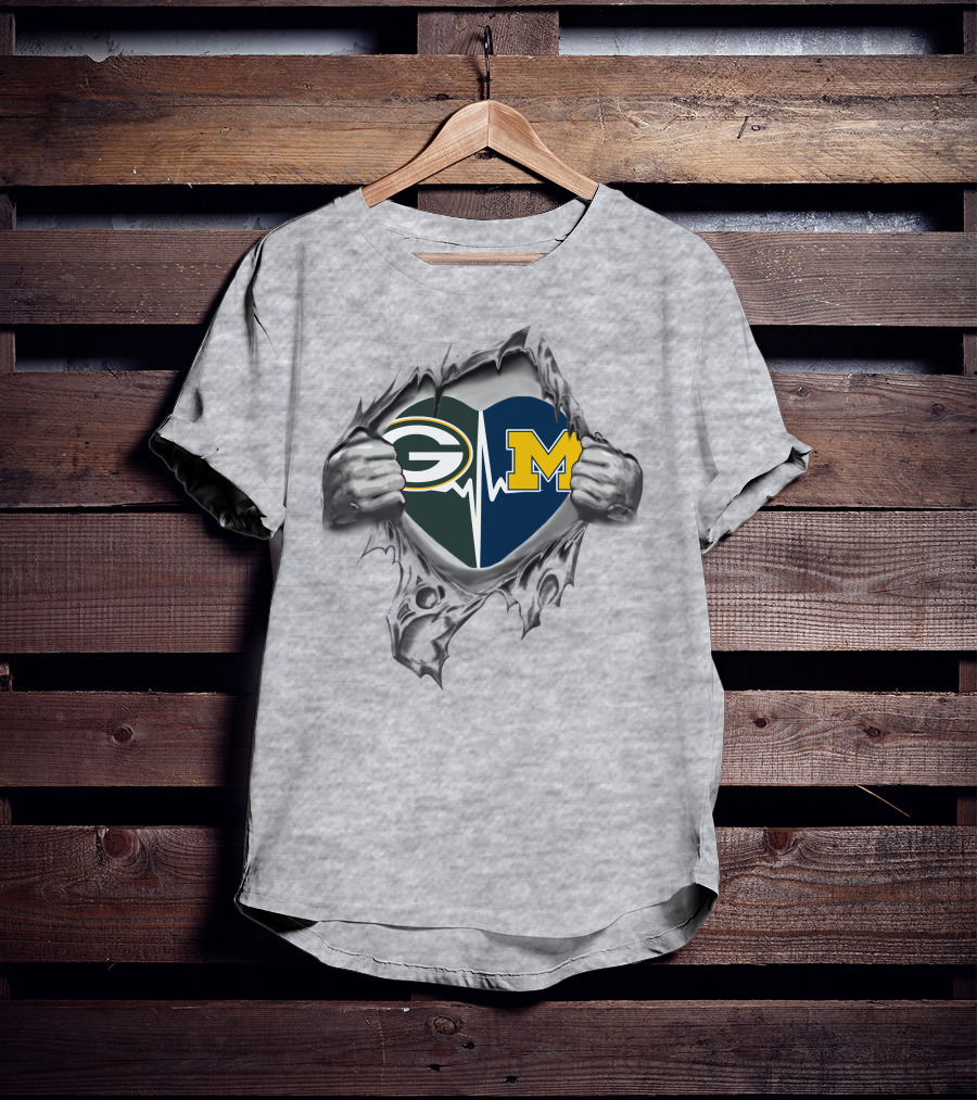 Green Bay Packers Michigan Wolverines Heartbeat Fan T-Shirt
