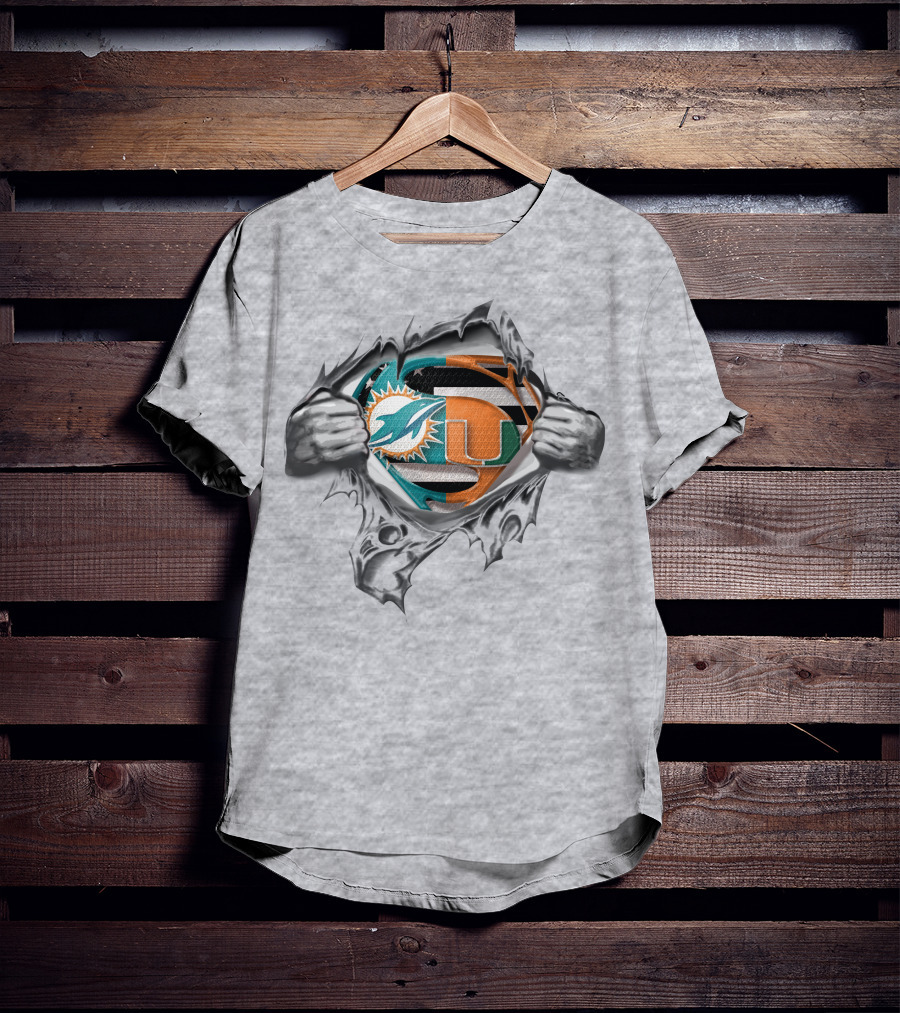Miami Dolphins Hurricanes Superman Logo Tear Open T-Shirt