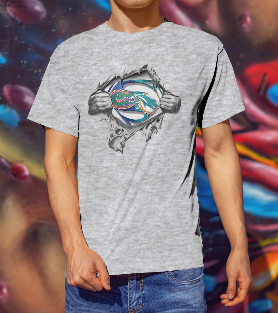 Dolphins Gators Superman Logo Crossover T-Shirt