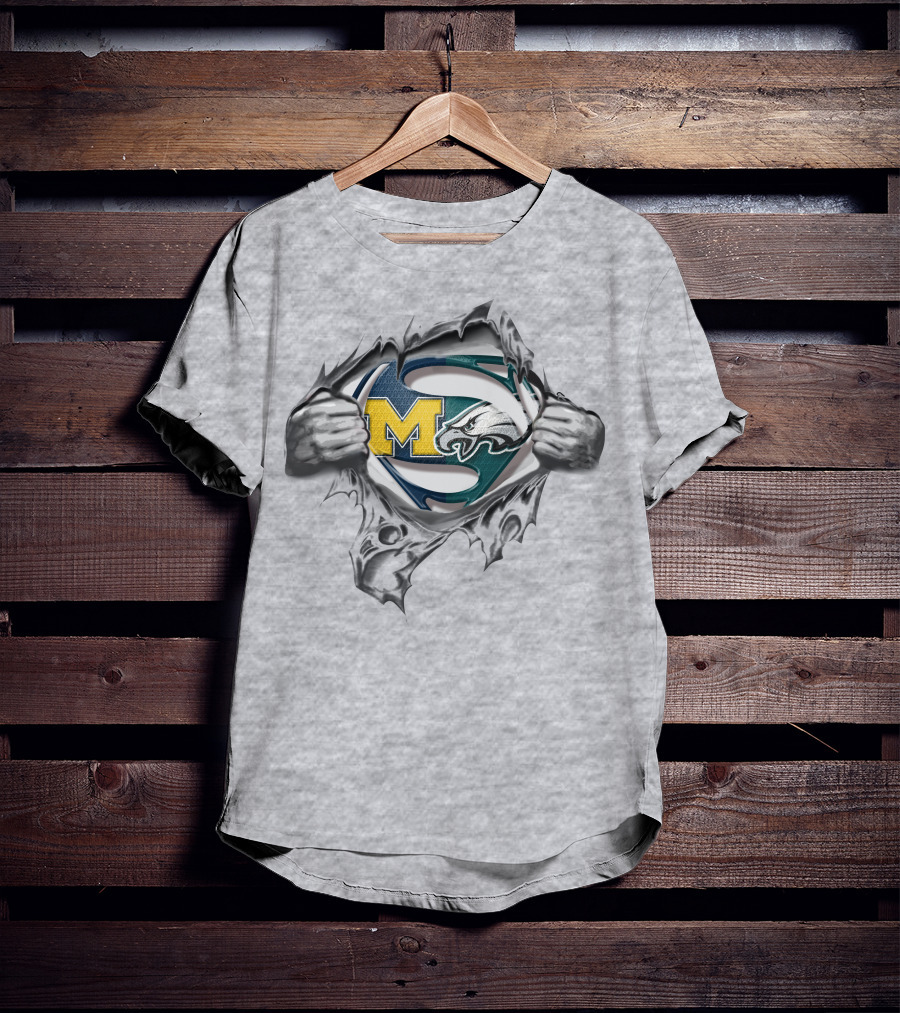 Eagles Wolverines Super Man Logo Mashup With Iconic Symbols T-Shirt