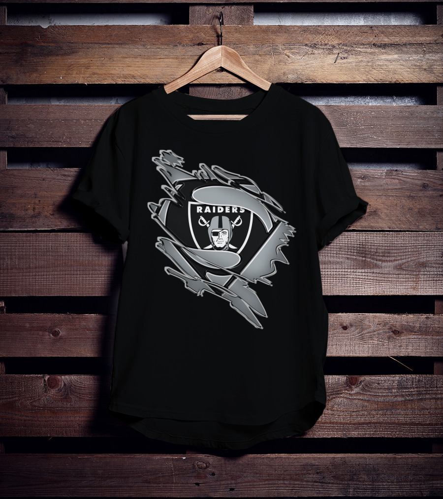 Raiders Shield Emblem With Torn Superhero Suit T-Shirt