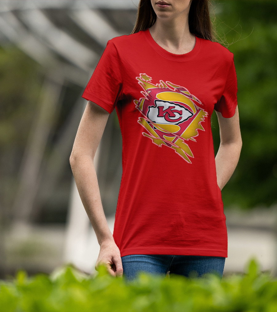 Kansas City Chiefs Super Man Logo Design Red T-Shirt