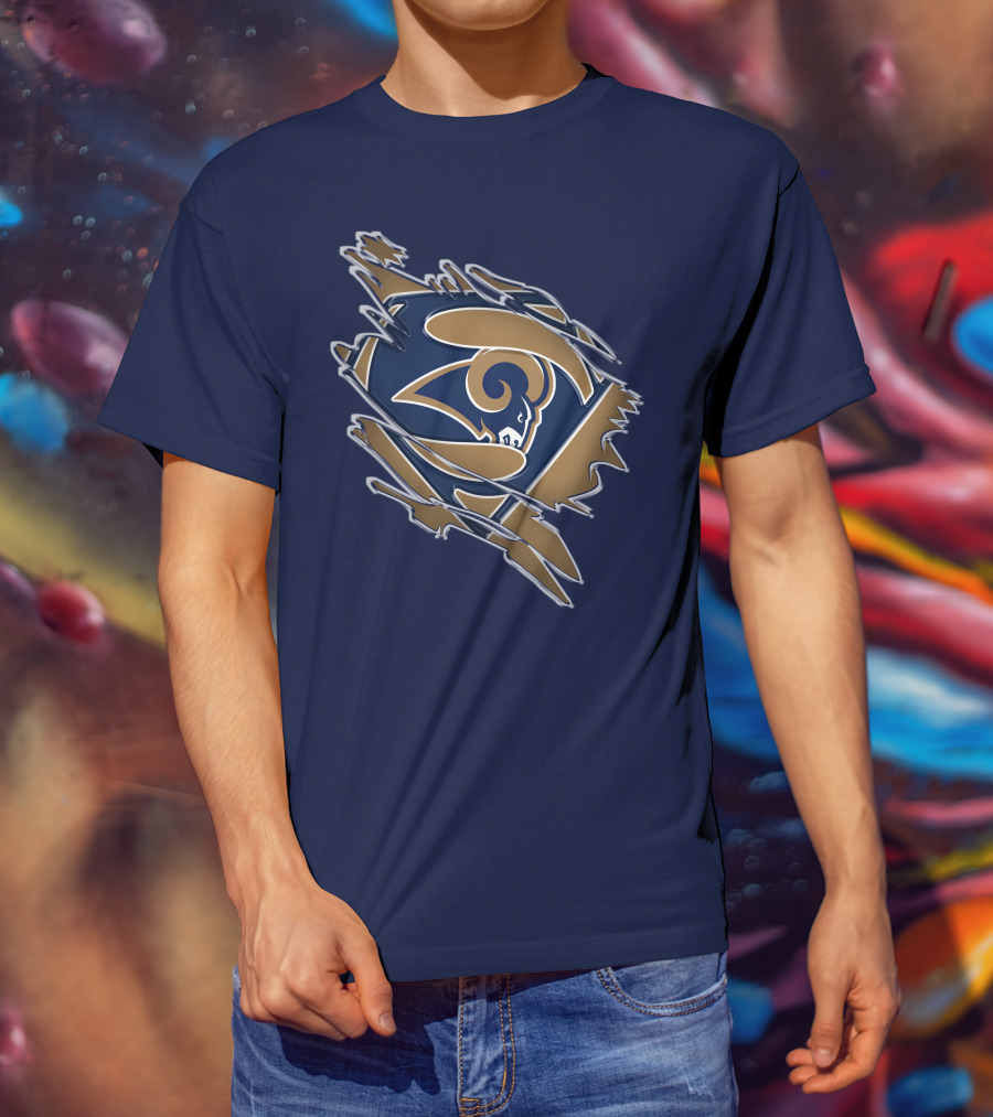 Rams Super Man Logo With Rip Effect T-Shirt