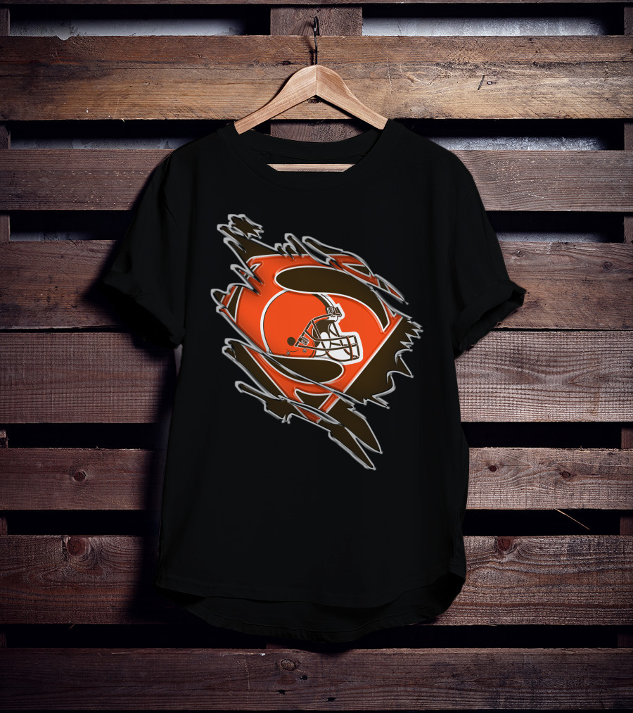 Browns Superman Football Logo Rip T-Shirt
