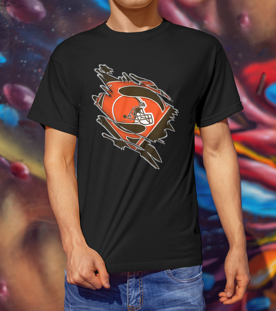 Browns Superman Football Logo Rip T-Shirt