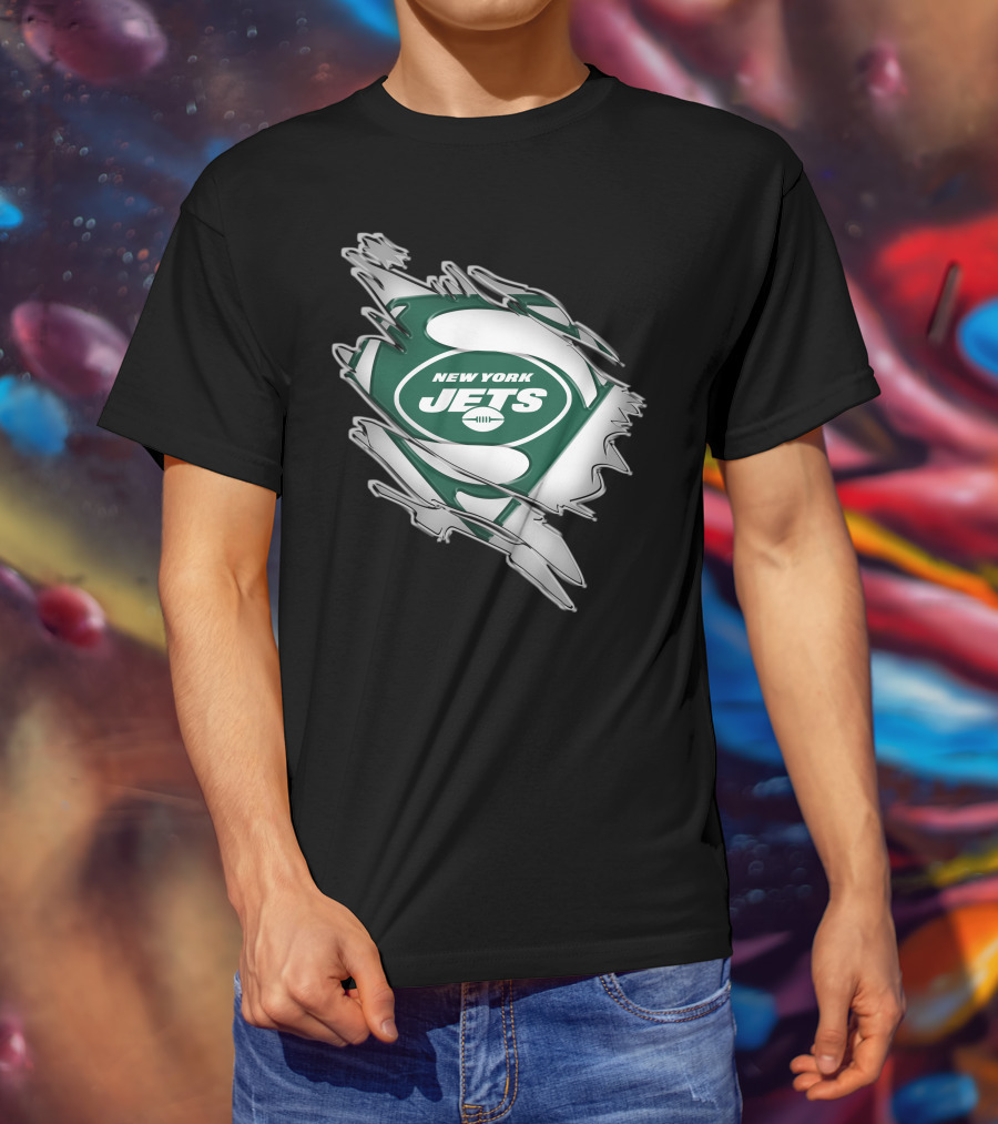 New York Jets Super Man Logo Rip T-Shirt