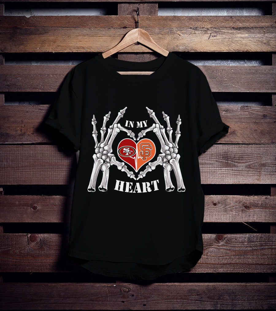 49ers Giants Skeleton Heart Halloween In My Heart T-Shirt