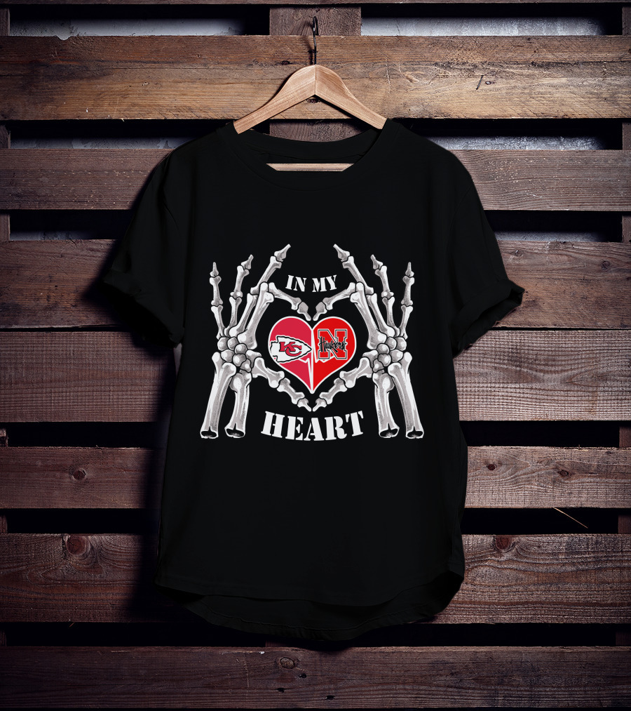 In My Heart Kansas City Chiefs Nebraska Cornhuskers Skeleton Heart T-Shirt