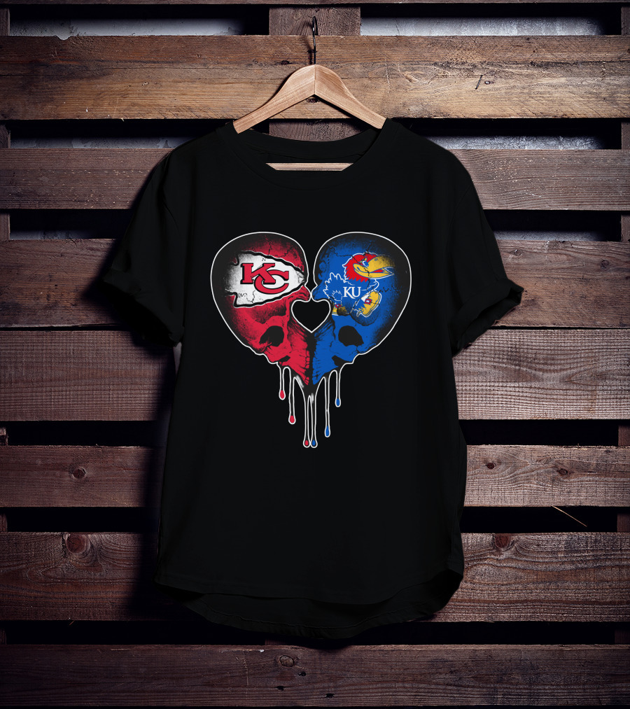 Chiefs KU Jayhawks Heart Skull T-Shirt
