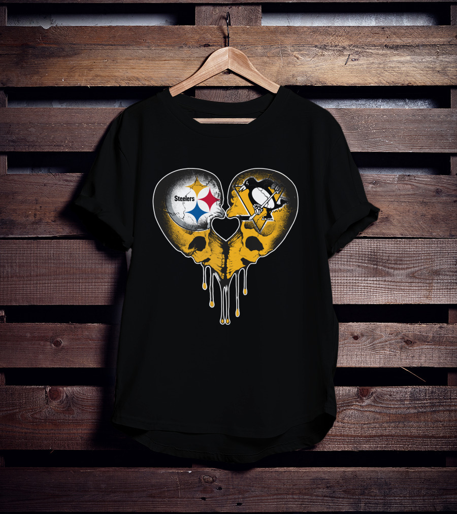 Steelers Penguins Skull Heart Drip T-Shirt