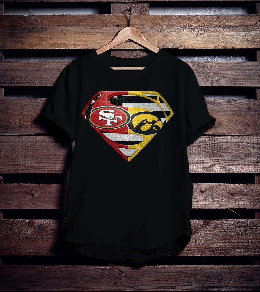 San Francisco 49ers Iowa Hawkeyes Super Logo Usa Flag T-Shirt
