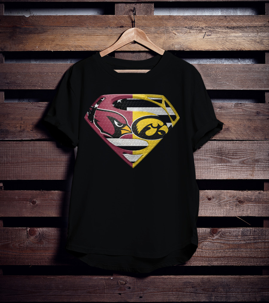 Arizona Cardinals And Iowa Hawkeyes Superman Logo Usa Flag Fusion T-Shirt
