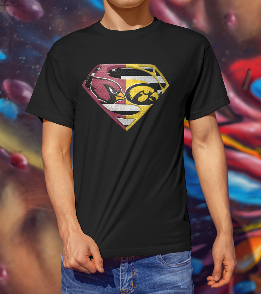 Arizona Cardinals And Iowa Hawkeyes Superman Logo Usa Flag Fusion T-Shirt