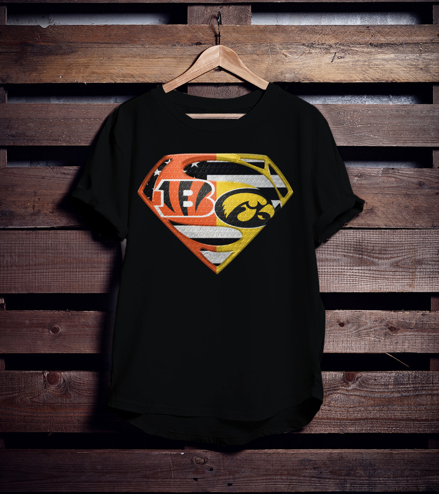 Superman Logo Cincinnati Bengals Iowa Hawkeyes Football Flag T-Shirt