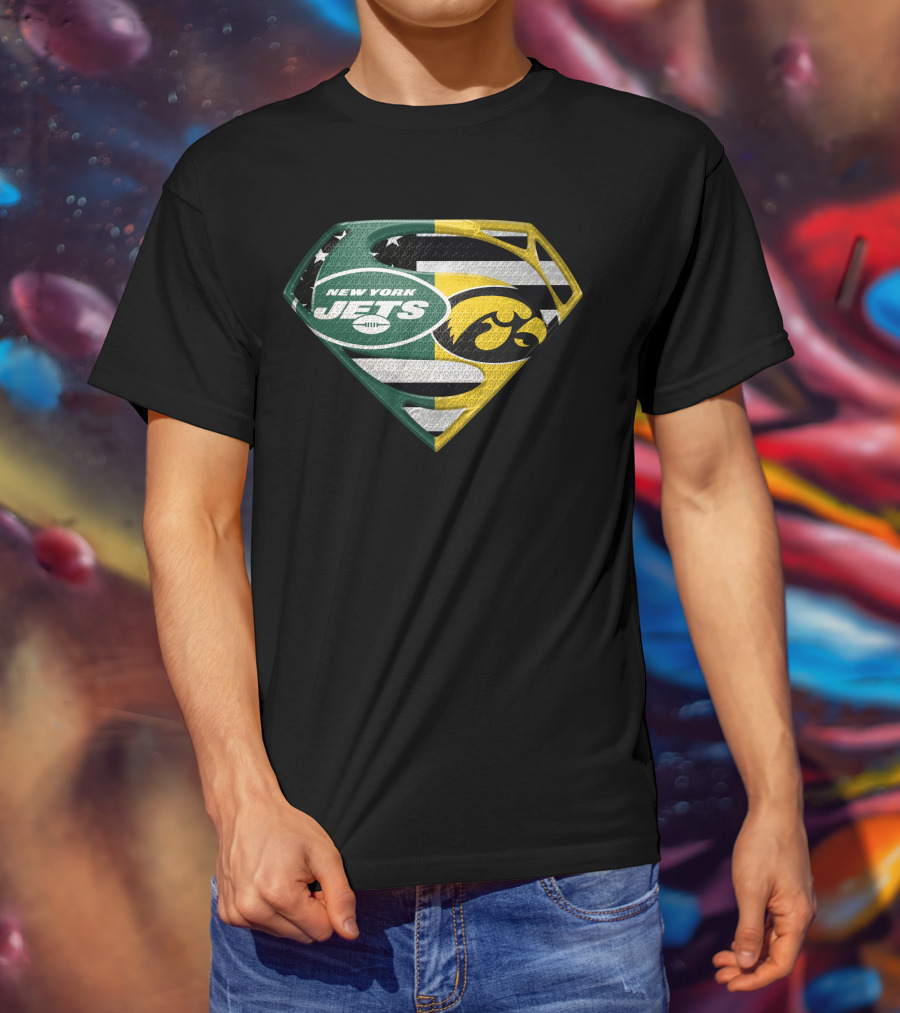 New York Jets Iowa Hawkeyes Superman Logo Fusion T-Shirt
