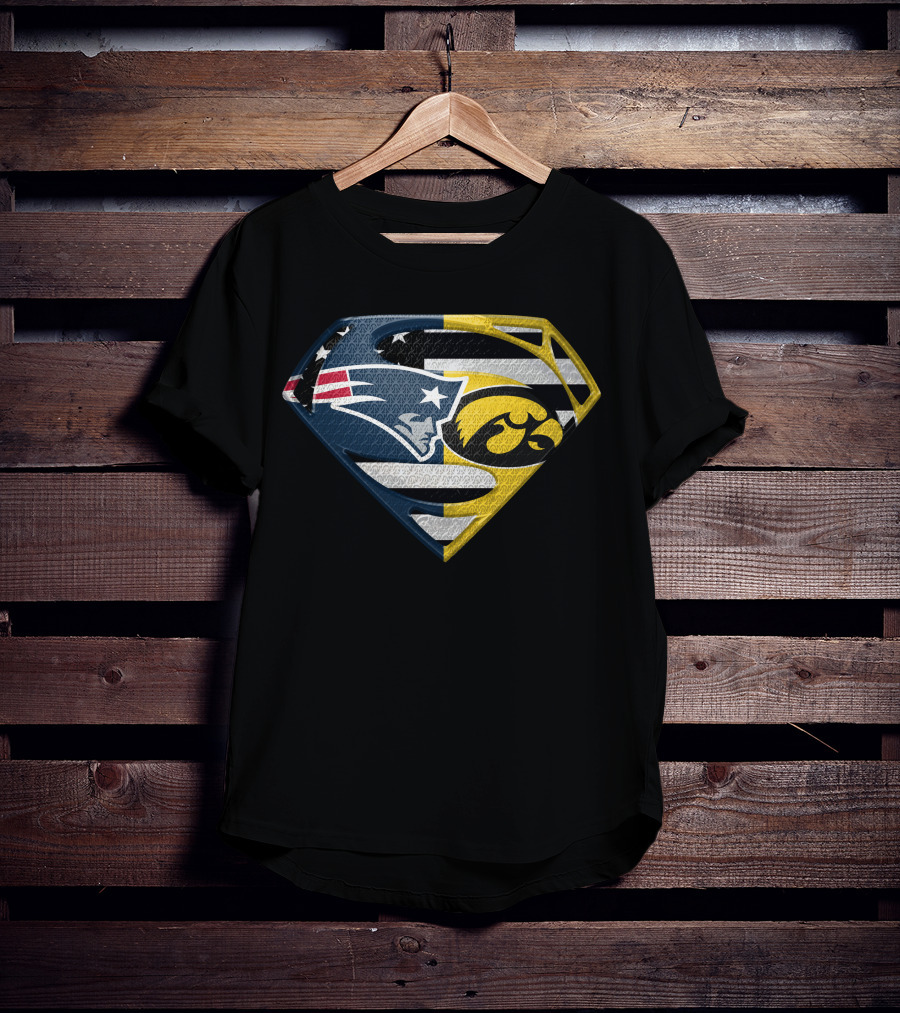 New England Patriots Iowa Hawkeyes Superman Logo Fusion T-Shirt