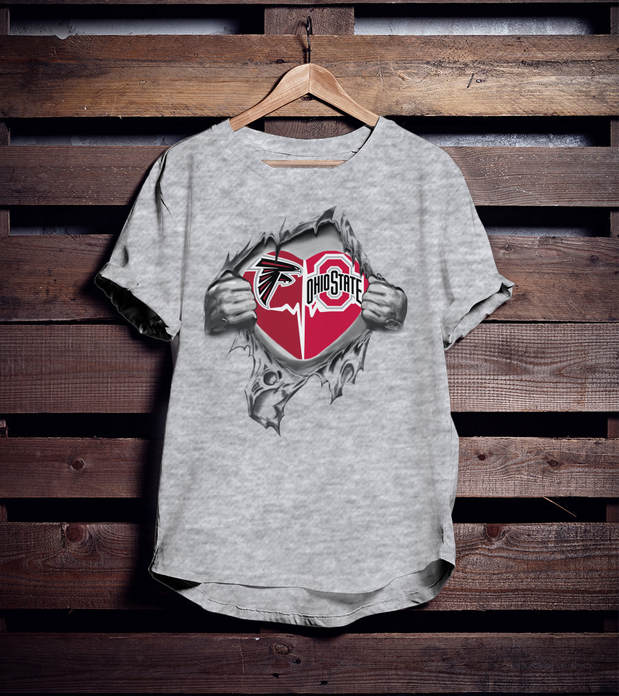 Atlanta Falcons Ohio State Buckeyes Heart Logo Peeling T-Shirt