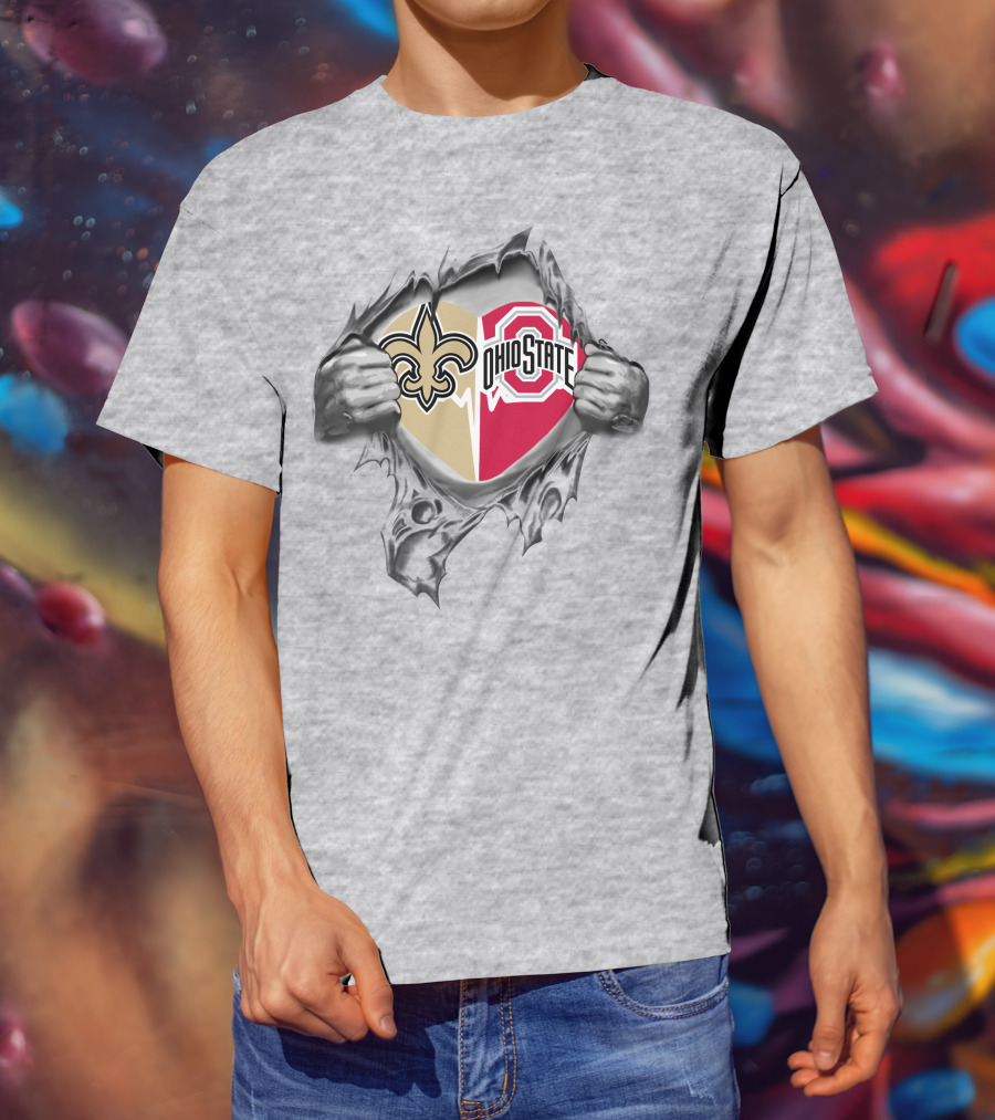 New Orleans Saints Ohio State Buckeyes Logo Tear T-Shirt