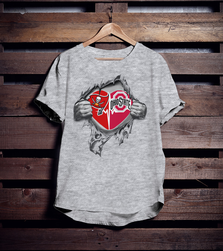 Tampa Bay Buccaneers Ohio State Buckeyes Fan Heart Rip T-Shirt