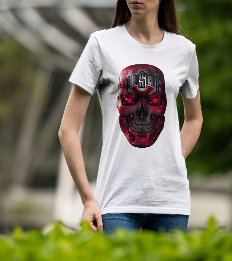 Ohio State Skull Bucks Red Robotic Face T-Shirt