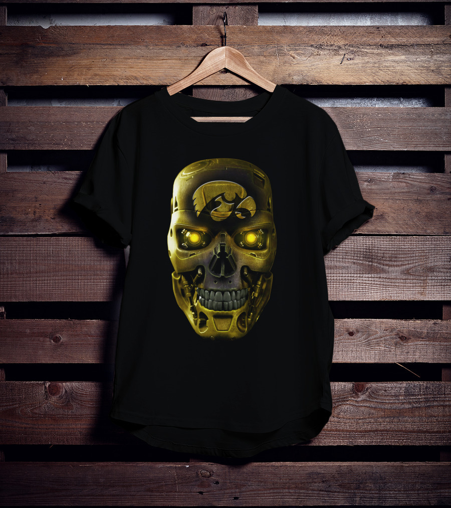 Skull Iowa Hawkeyes Robotic Gold Mask T-Shirt