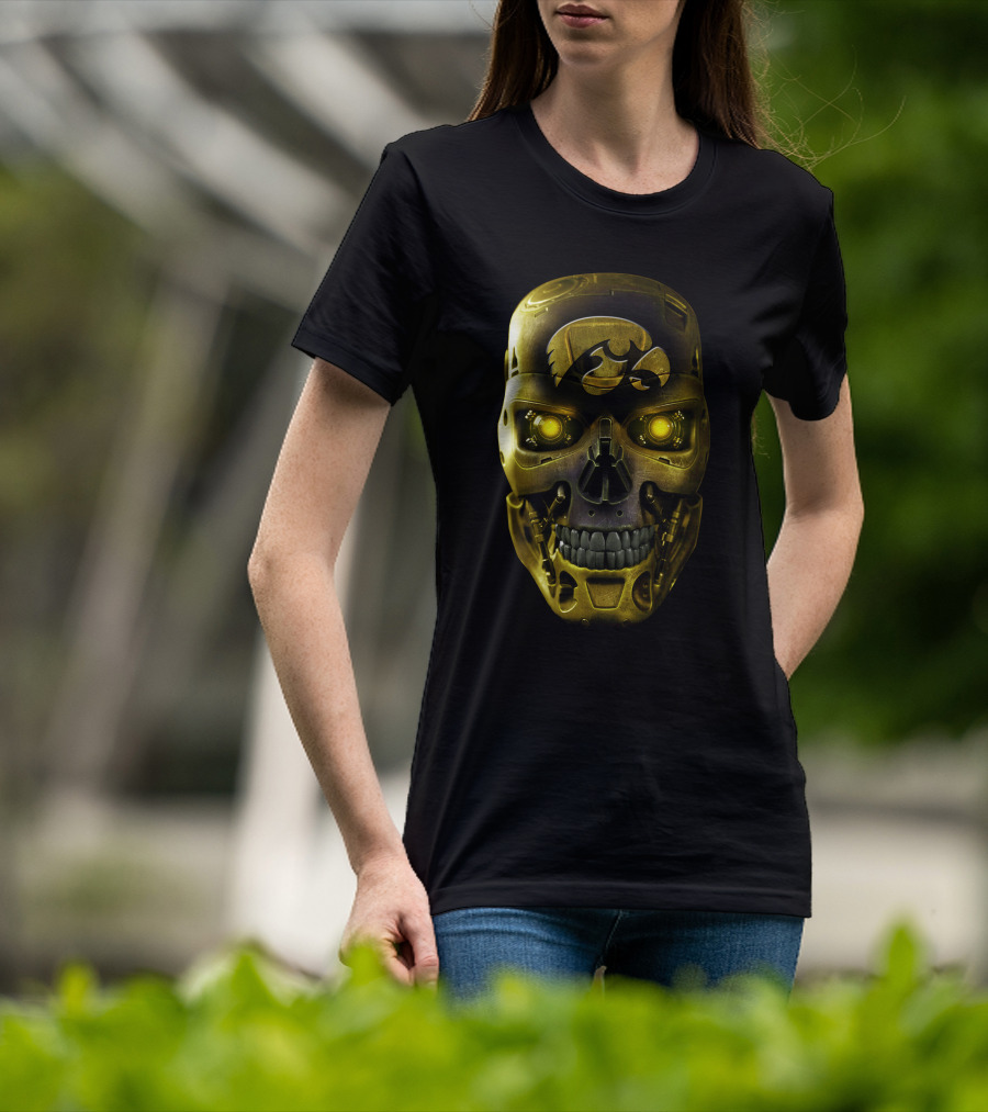 Skull Iowa Hawkeyes Robotic Gold Mask T-Shirt