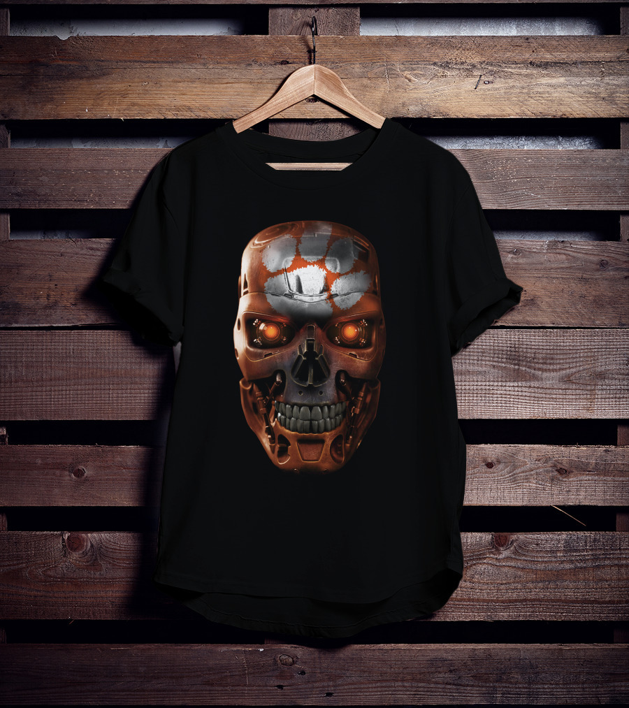 SKULL Love Terminator Endoskeleton With Paw Print Marking T-Shirt