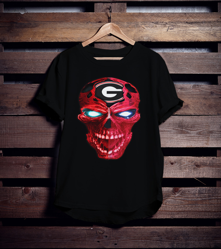 Georgia Bulldogs Skull Logo Red Glow T-Shirt