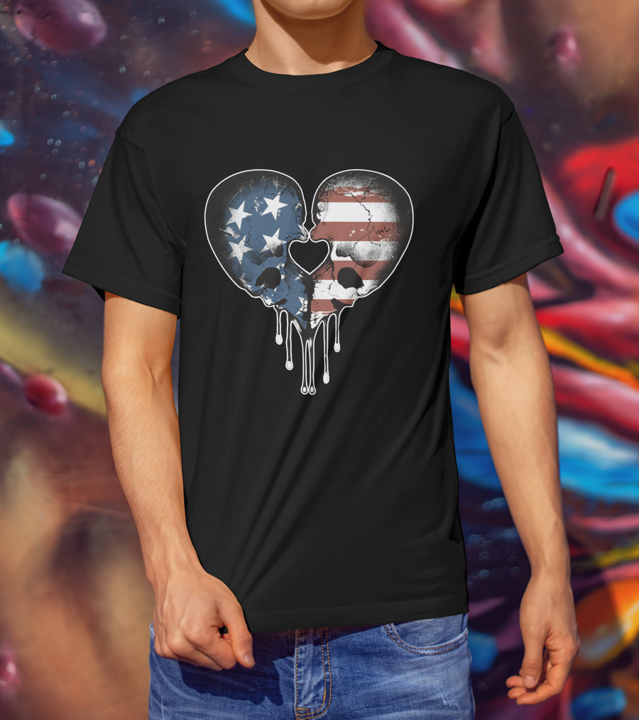 American Skulls Love Heart Stars And Stripes T-Shirt
