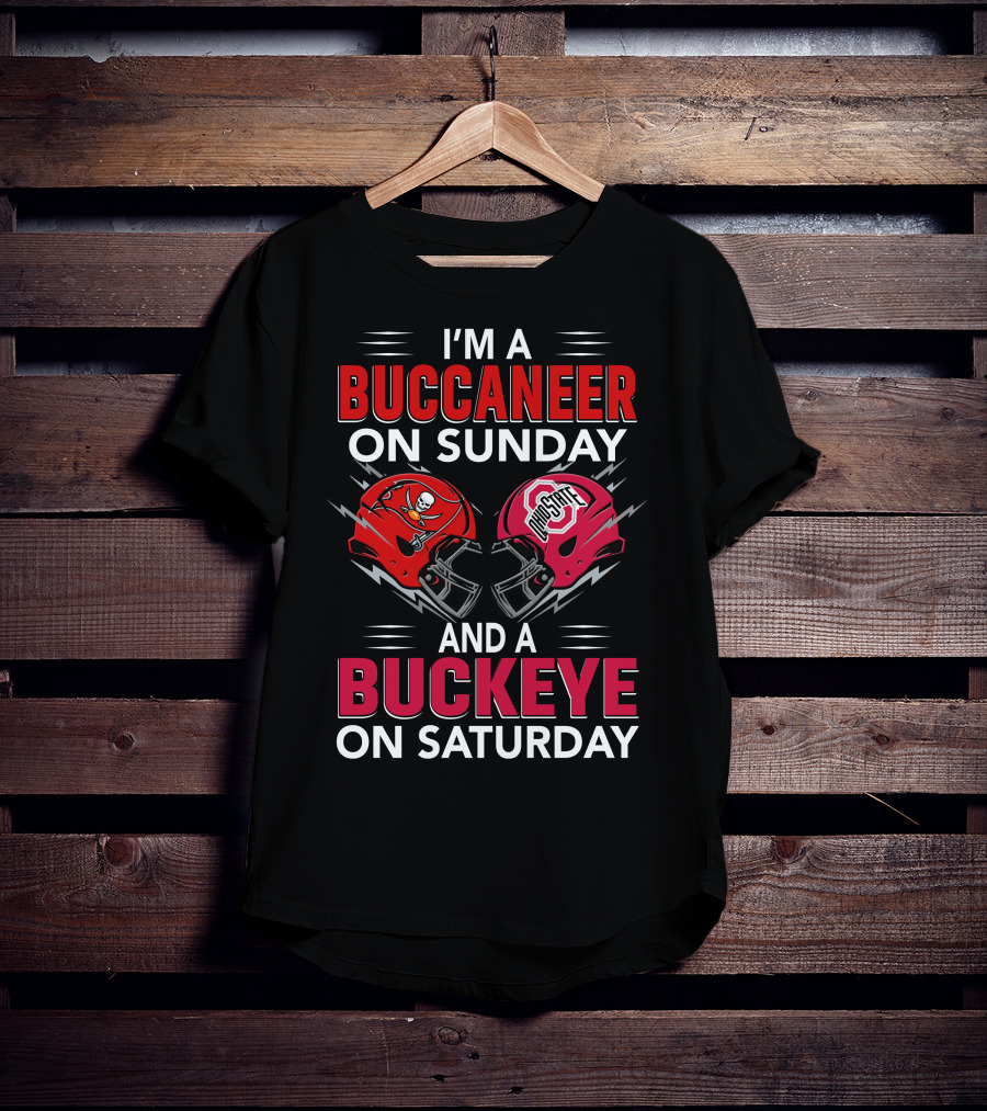 I'm A Buccaneer On Sunday And A Buckeye On Saturday Buccaneer Logo Ohio State Helmet T-Shirt