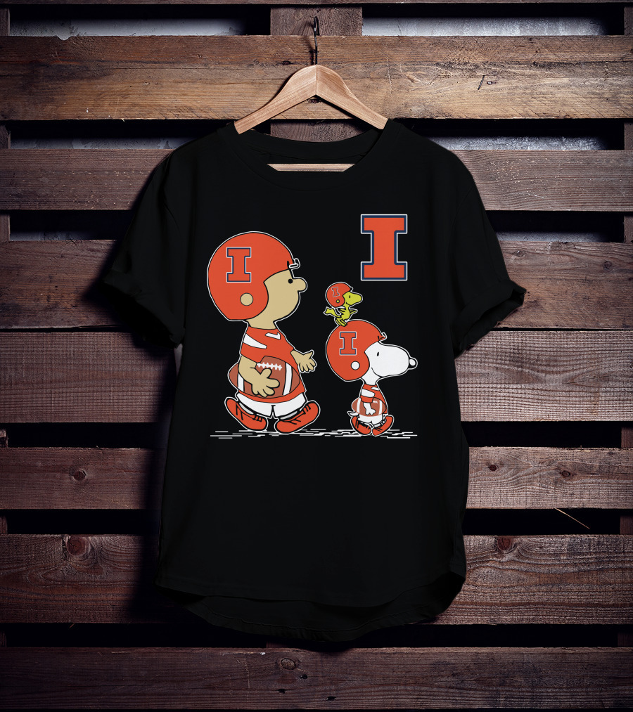 Illinois Fighting Illini Peanuts Football Characters With Big I T-Shirt