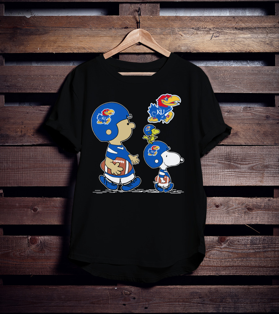 Peanuts Characters Kansas Jayhawks Football Fan Gear T-Shirt