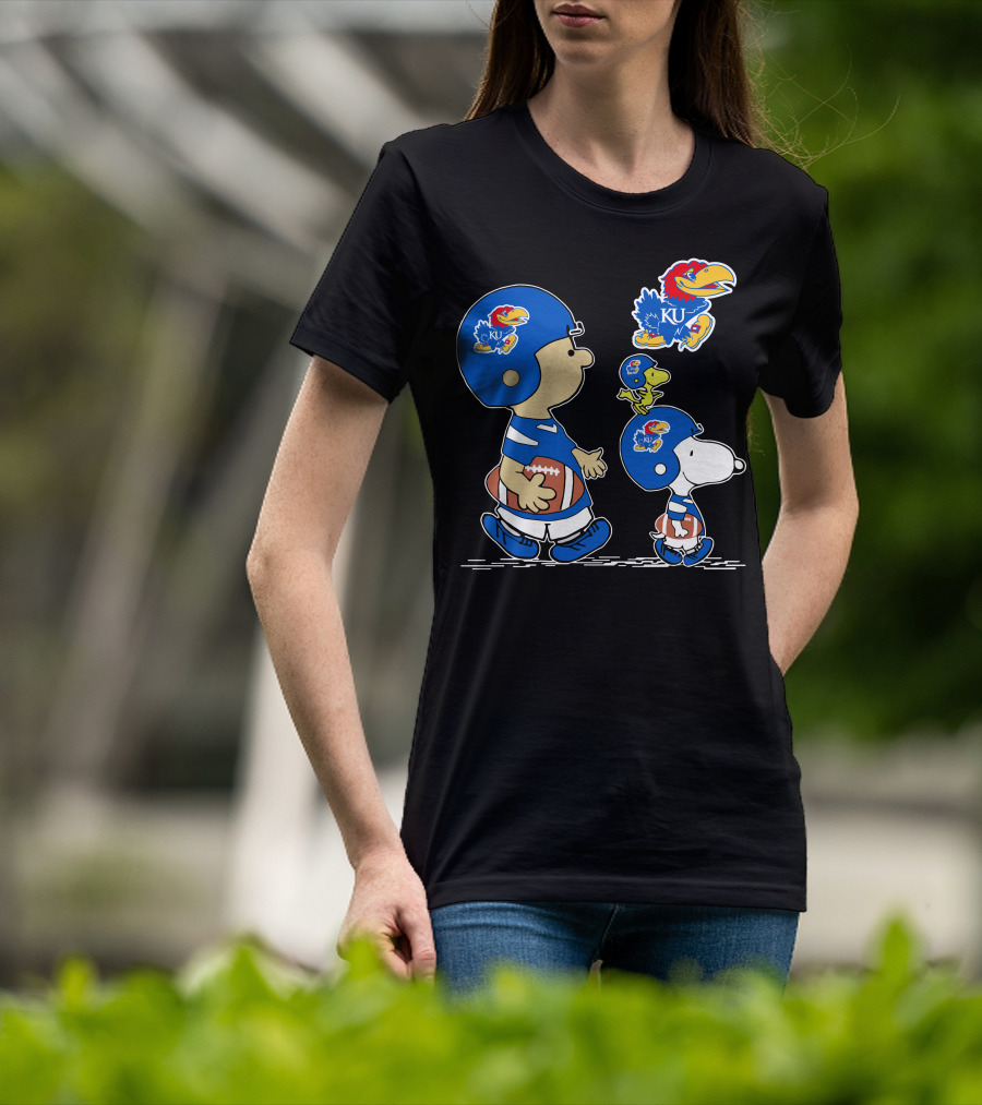 Peanuts Characters Kansas Jayhawks Football Fan Gear T-Shirt