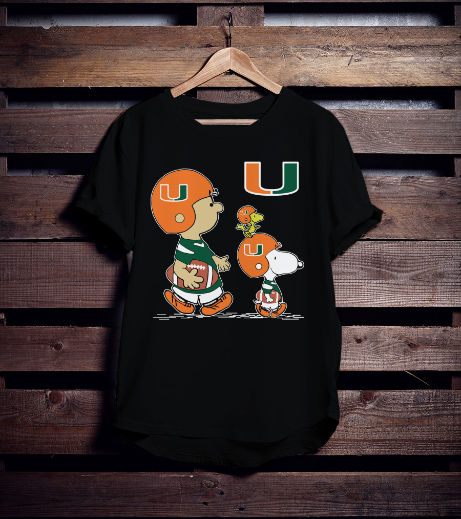 Miami Hurricanes Peanuts Characters Football Team Celebration T-Shirt