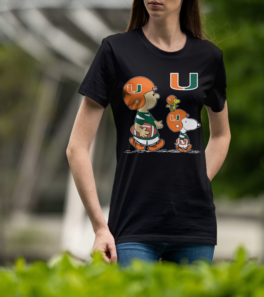 Miami Hurricanes Peanuts Characters Football Team Celebration T-Shirt