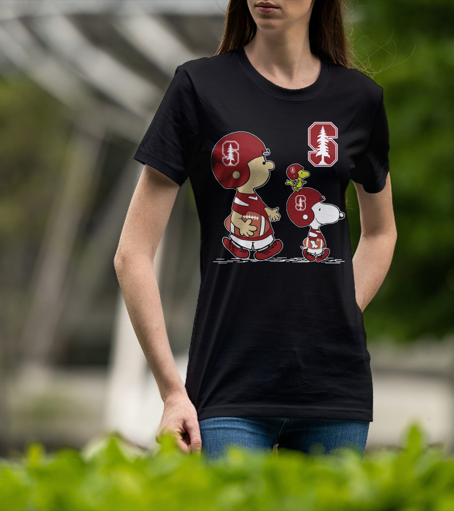 Stanford Cardinal Football Peanuts Characters With Iconic Stanford T-Shirt