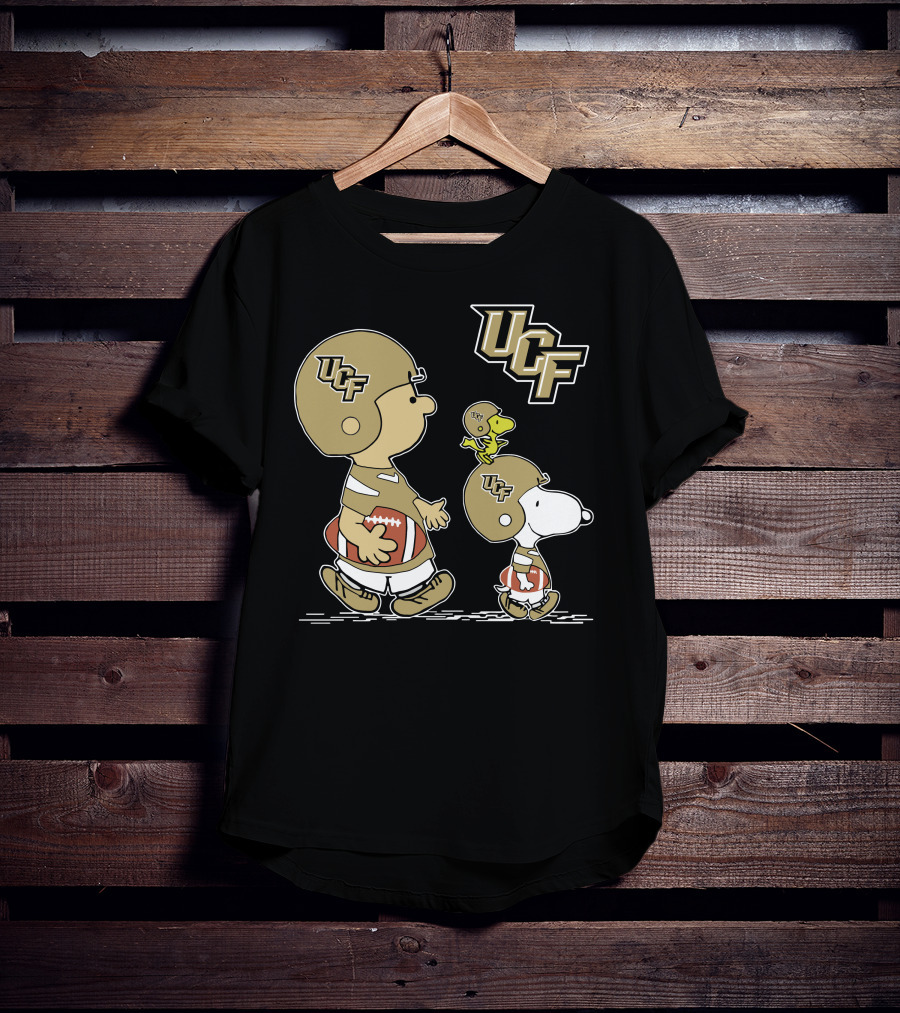 UCF Knights Peanuts Characters In Football Helmets With Woodstock T-Shirt